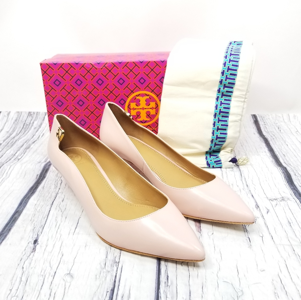 NIB Tory Burch Elizabeth Pointed Toe Leather Pumps Nude Blush Women’s Size 10